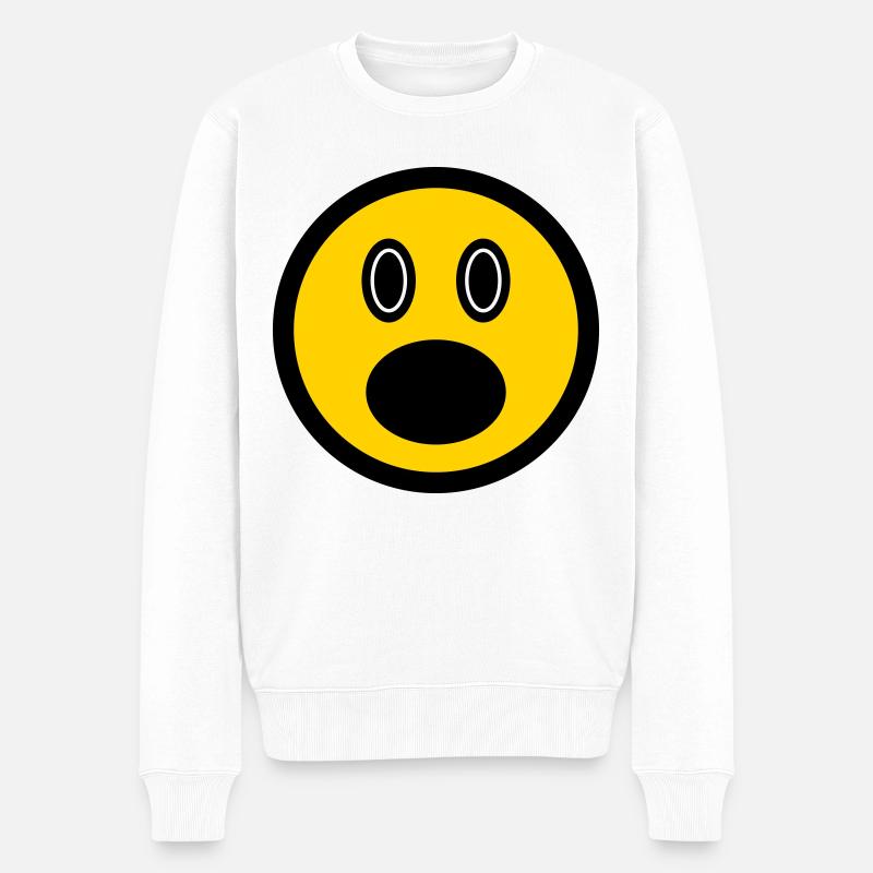 Verblüfftes Emoticon - Bildsymbol - Strichgesicht - Männer Premium Bio Pullover - Weiß