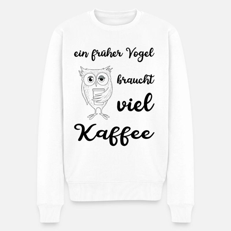 Früher Vogel Braucht viel Kaffee - Männer Premium Bio Pullover - Weiß