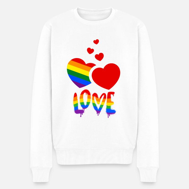 Love Rainbow Hearts Pride - Pull Premium bio Homme - blanc