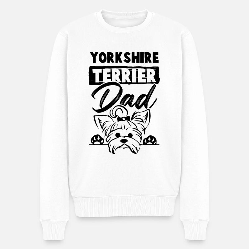 papa yorkshire terrier - Pull Premium bio Homme - blanc