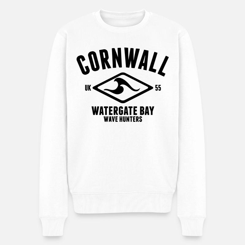 CORNWALL WATERGATE BAY SURF DESIGN - Men's Premium Organic Jumper - white