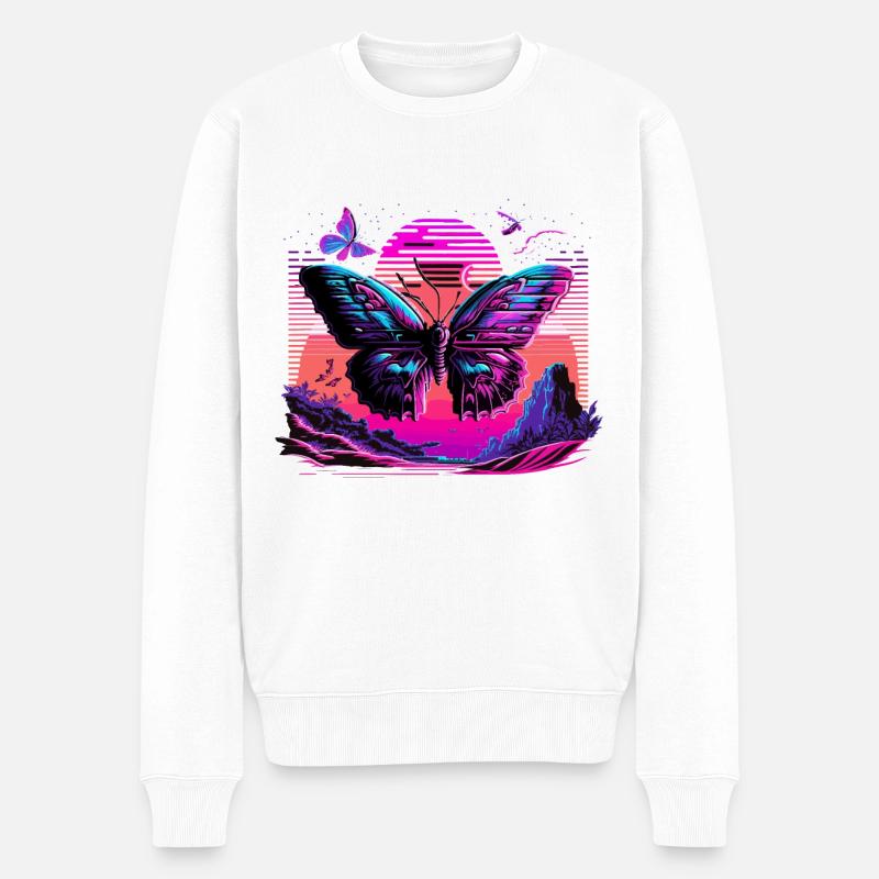 Schmetterling im Technicolor-Traum - Männer Premium Bio Pullover - Weiß