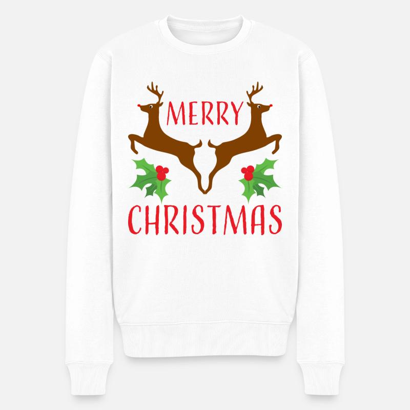 Joyeux Noël Renne et Houx - Pull Premium bio Homme - blanc