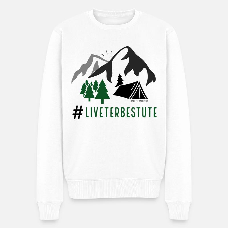 LIFE IS BEST OUTDOOR - FÜR EMAILLE-BECHER UND PULLOVER LIGHT - Männer Premium Bio Pullover - Weiß