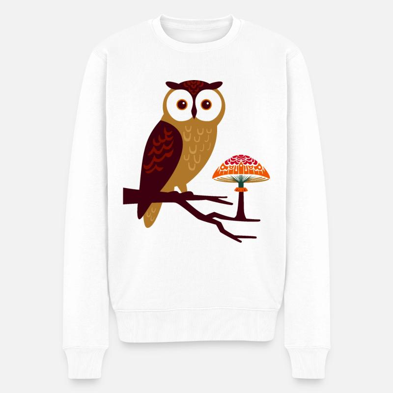 Hibou et champignon - Pull Premium bio Homme - blanc