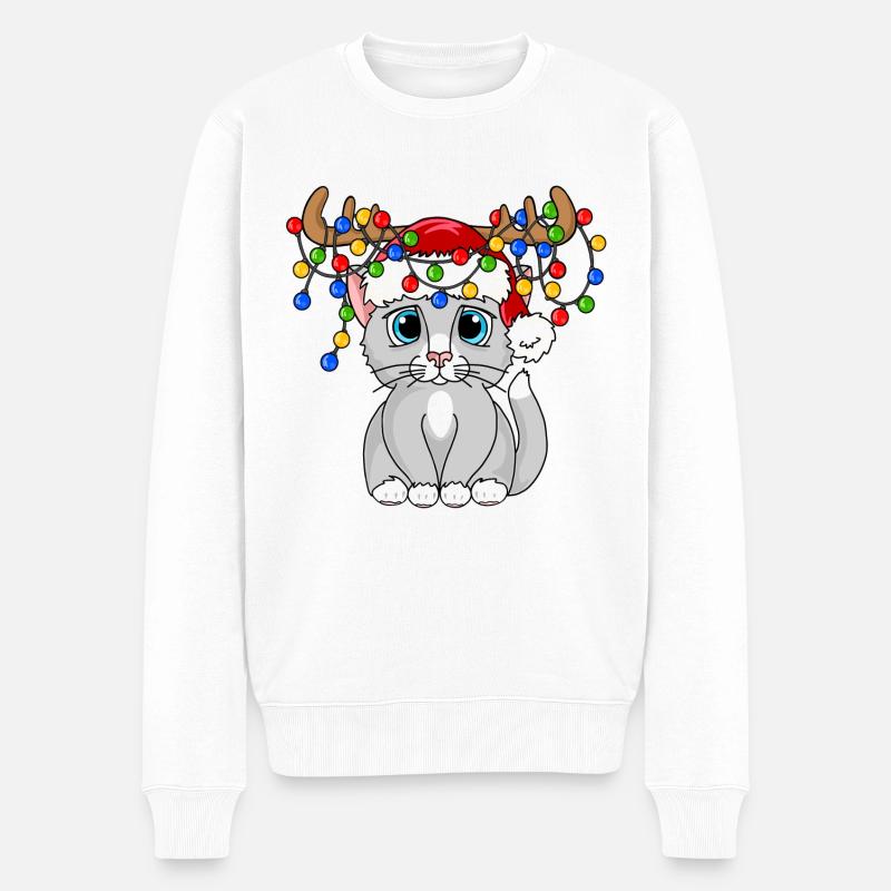 Weihnachts Mieze - Männer Premium Bio Pullover - Weiß