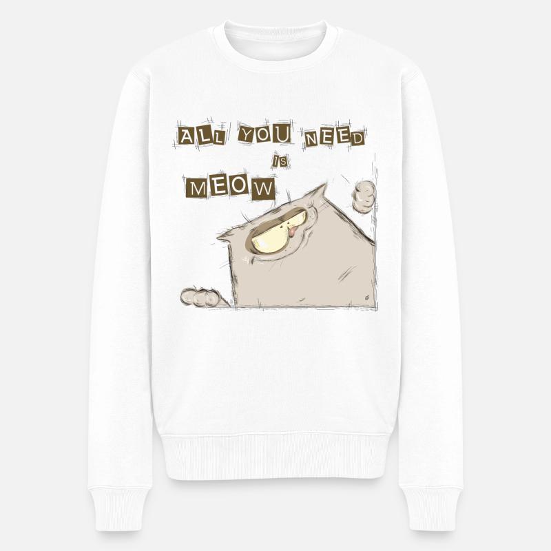 Lustige Katze - Männer Premium Bio Pullover - Weiß