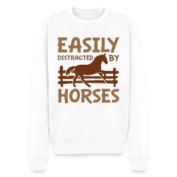 Facilement distrait par les chevaux - Pull Premium bio Homme - blanc - Devant - Thijin (182cm)