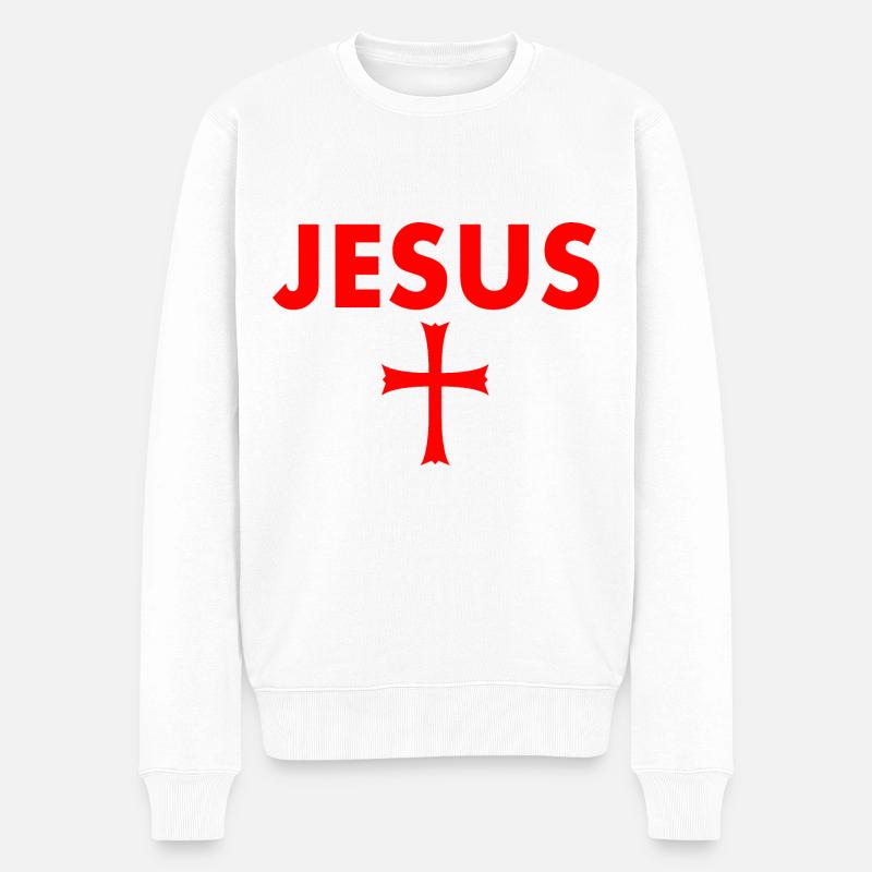 jesus kreuz - Männer Premium Bio Pullover - Weiß