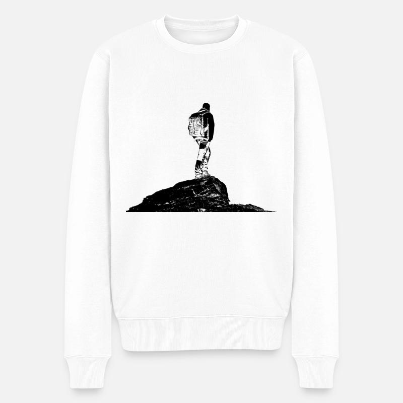 Wanderer auf einem Berg - Männer Premium Bio Pullover - Weiß