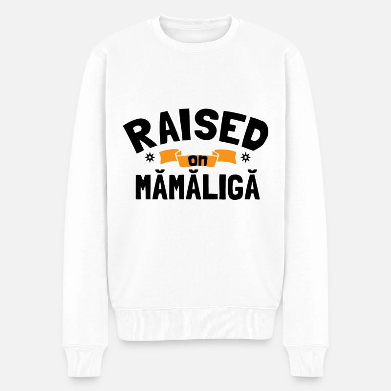 Aufgewachsen auf Mamaliga - Männer Premium Bio Pullover - Weiß