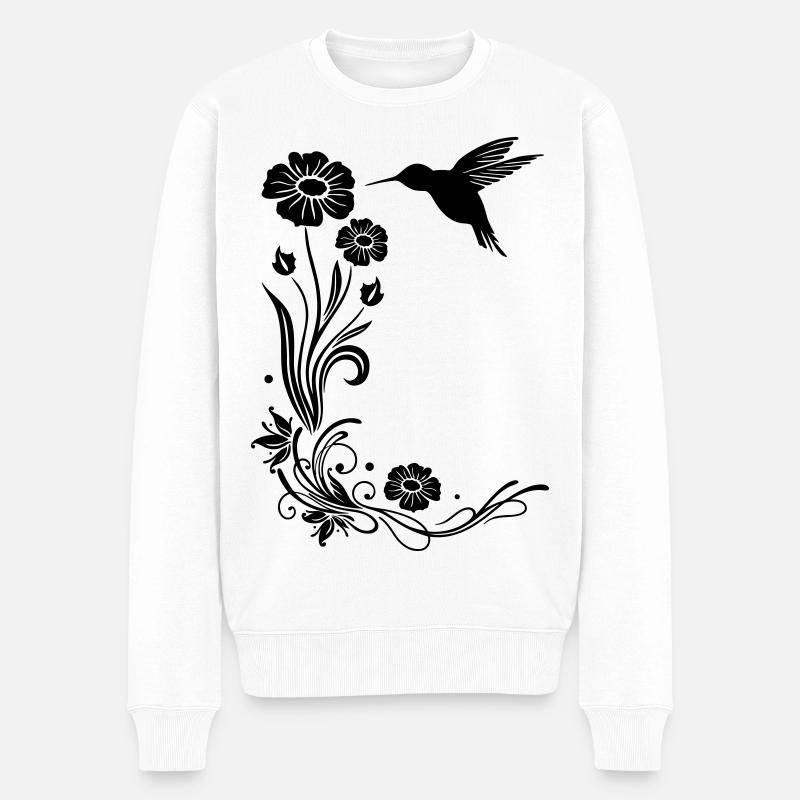 Kolibri Blumen - Männer Premium Bio Pullover - Weiß