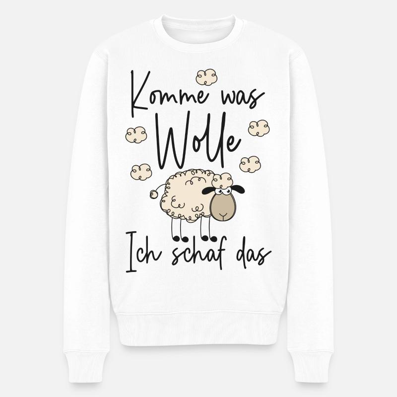 Komme was Wolle Ich schaf das - Motivation Schafe - Männer Premium Bio Pullover - Weiß