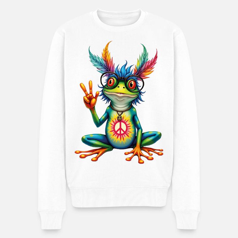 Friedlicher Hippie-Frosch - Männer Premium Bio Pullover - Weiß