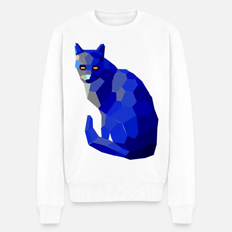 Chat géométrique bleu aux yeux brillants - Pull Premium bio Homme - blanc