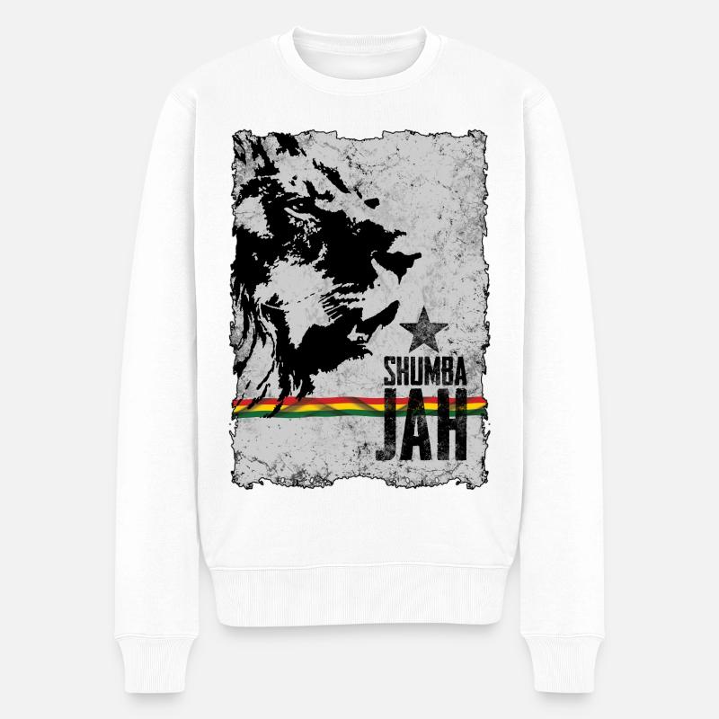 Liongesicht mit Reggaefahne - Männer Premium Bio Pullover - Weiß