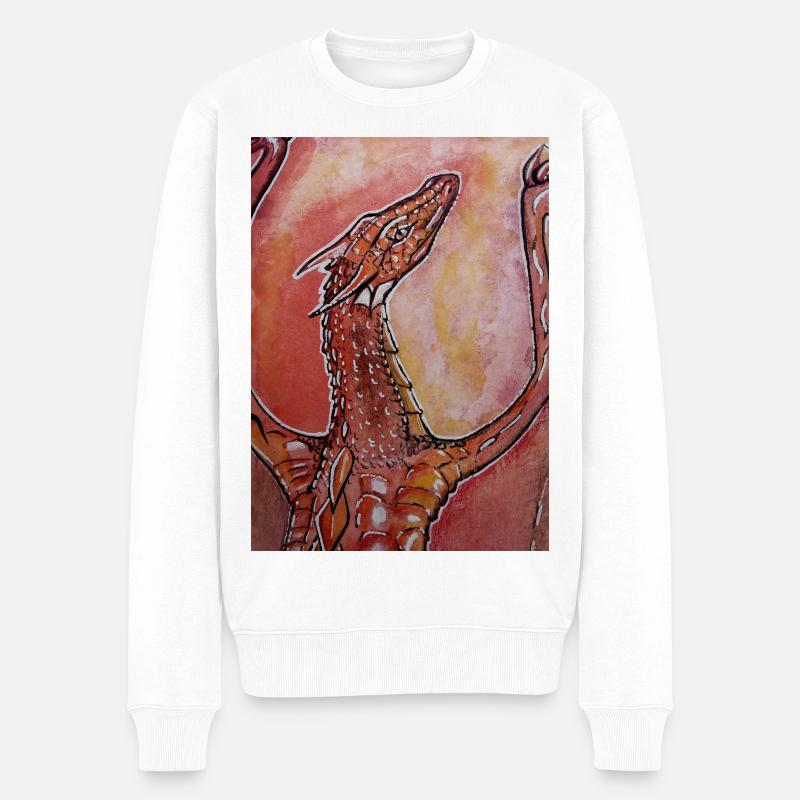 Roter Drache handgemalt  - Männer Premium Bio Pullover - Weiß