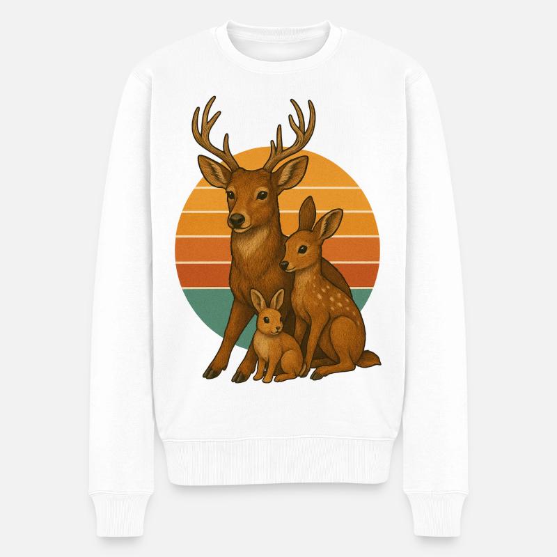 Hirschfamilie mit Kaninchen - Männer Premium Bio Pullover - Weiß