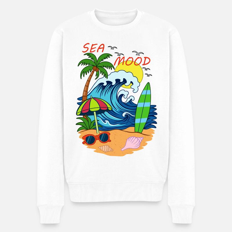 Sea Mood – ambiance rétro de plage estivale - Pull Premium bio Homme - blanc
