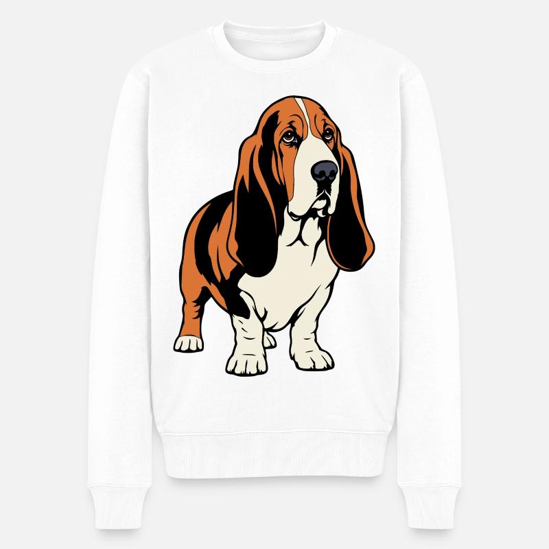Basset Hound_Hund_stehend_farbig - Pull Premium bio Homme - blanc