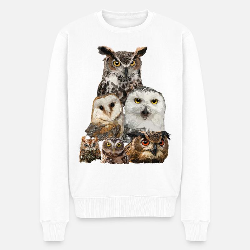 Eulen - Männer Premium Bio Pullover - Weiß