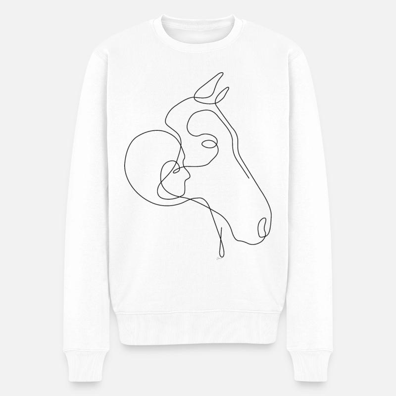 One Line Drawing - Pferd mit Frau - Männer Premium Bio Pullover - Weiß