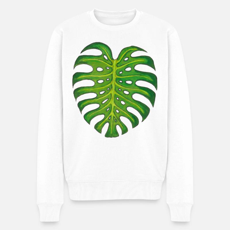 Monstera / Feuille - Pull Premium bio Homme - blanc