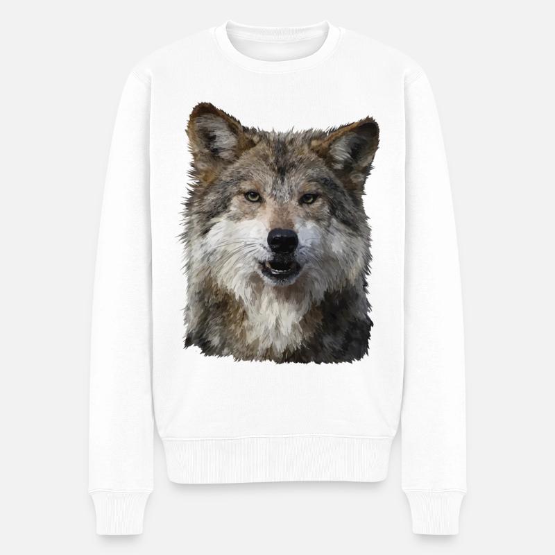 Wolf - Männer Premium Bio Pullover - Weiß
