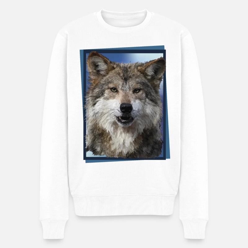 Wolf - Männer Premium Bio Pullover - Weiß