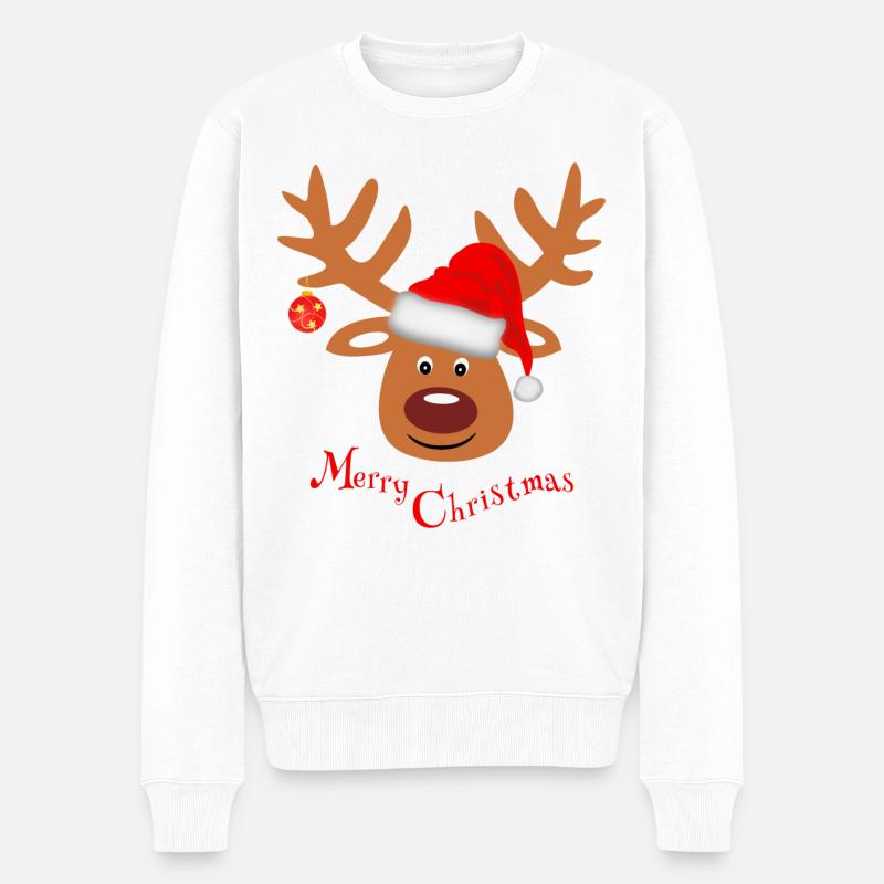 Rentier Weihnachten Fun lustig Merry Christmas - Männer Premium Bio Pullover - Weiß