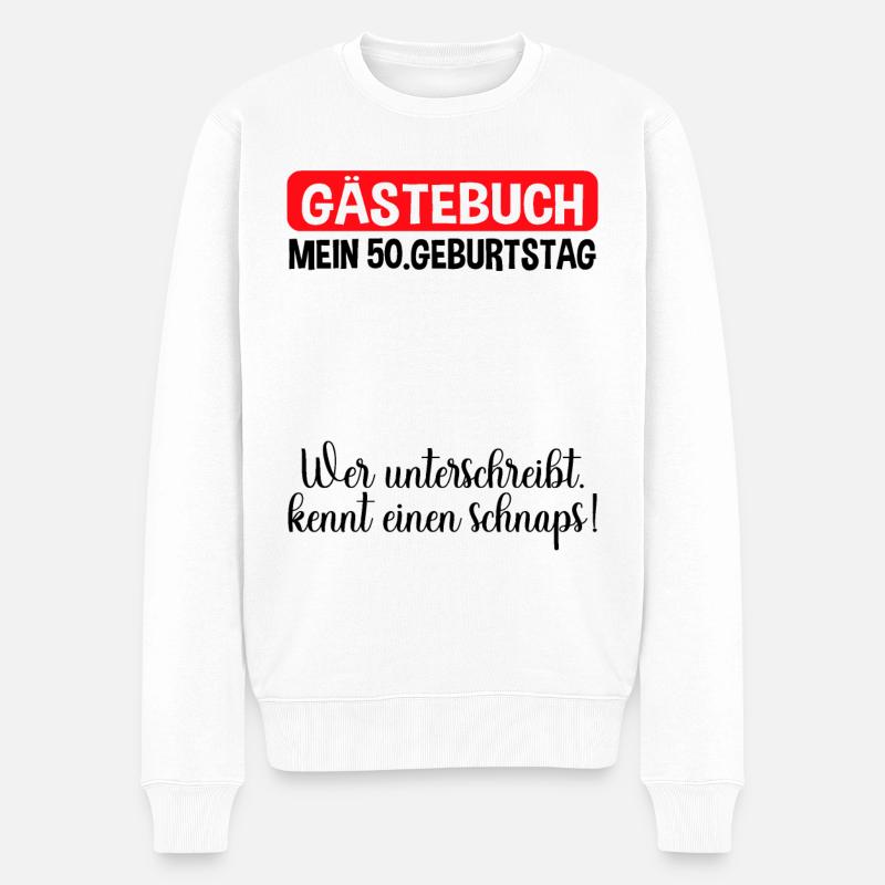 50. Geburtstag Gästebuch Lustiges Party Outfit - Männer Premium Bio Pullover - Weiß