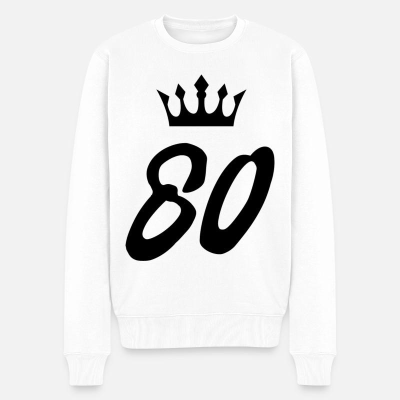 80 Zahl Krone - Männer Premium Bio Pullover - Weiß