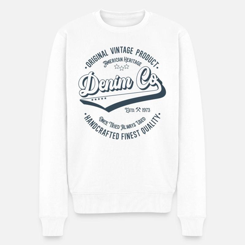 Denim Co. Original Vintage Produkt handgefertigt - Männer Premium Bio Pullover - Weiß