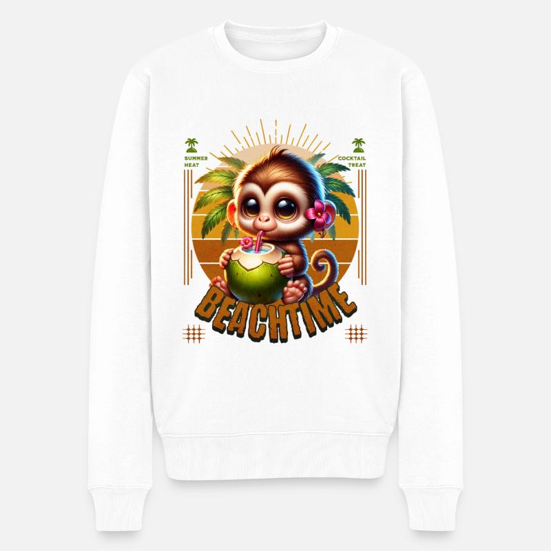 Singe avec cocktail Beachtime - Pull Premium bio Homme - blanc
