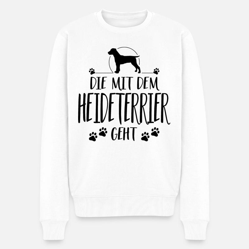 DIE MIT DEM HEIDETERRIER GEHT Hundespruch Wilsigns - Männer Premium Bio Pullover - Weiß