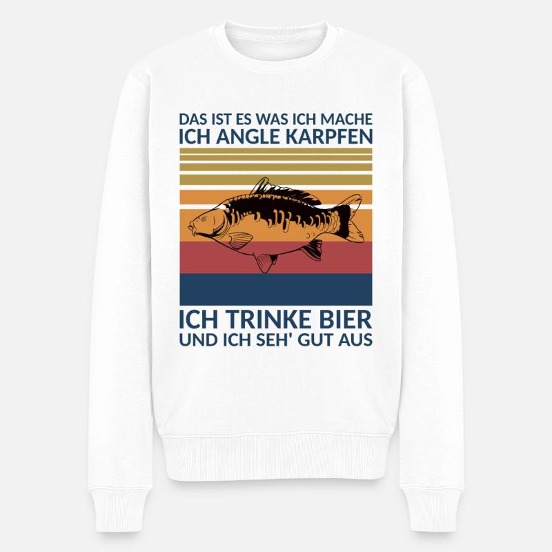 Angeln und Bier Karpfen Angler - Männer Premium Bio Pullover - Weiß