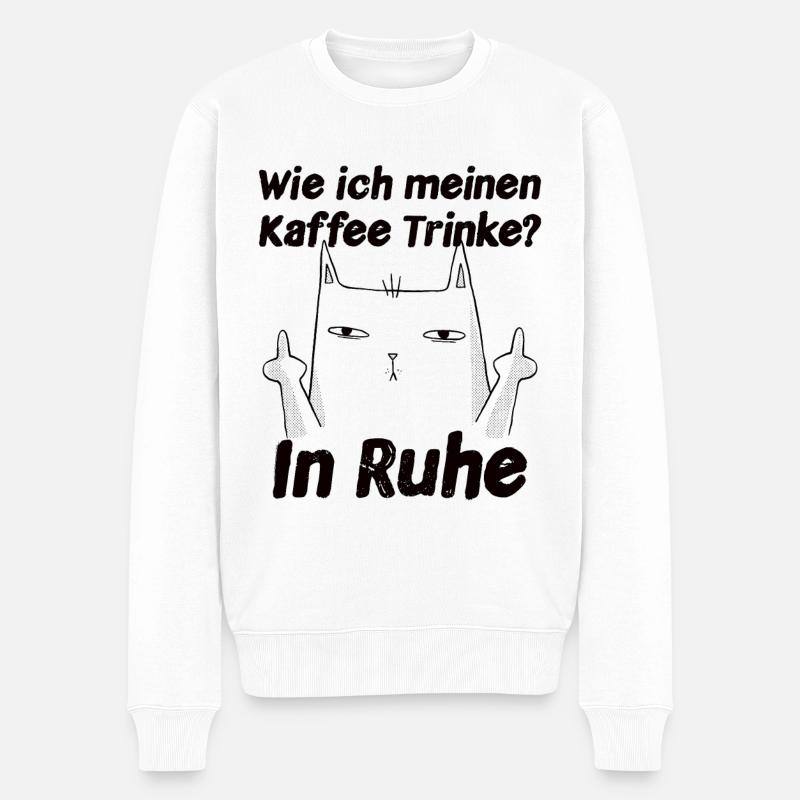 Wie Ich Meinen Kaffee Trinke? Lustige Katze - Männer Premium Bio Pullover - Weiß