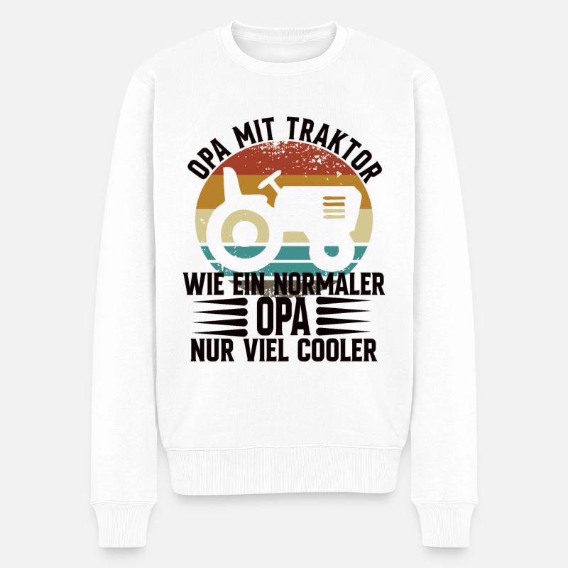 Opa Mit Traktor - Landwirt - Männer Premium Bio Pullover - Weiß