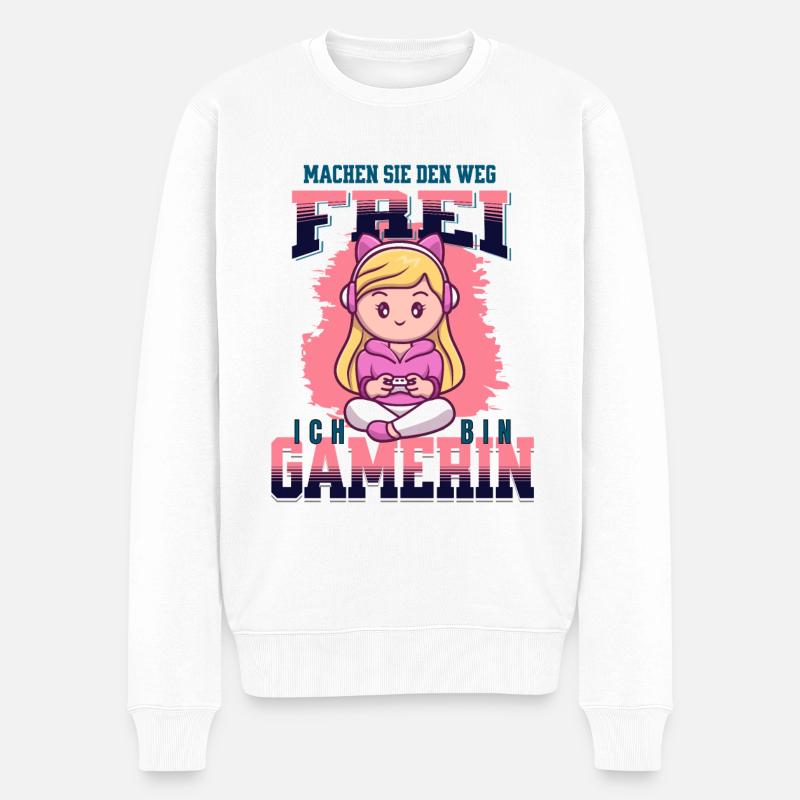 Gamerin Zockerin hat es eilig - Männer Premium Bio Pullover - Weiß