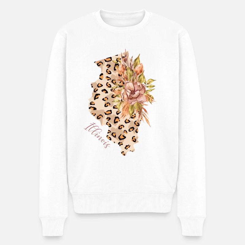 Illinois Leopard-pattern Carte Leo State - Pull Premium bio Homme - blanc