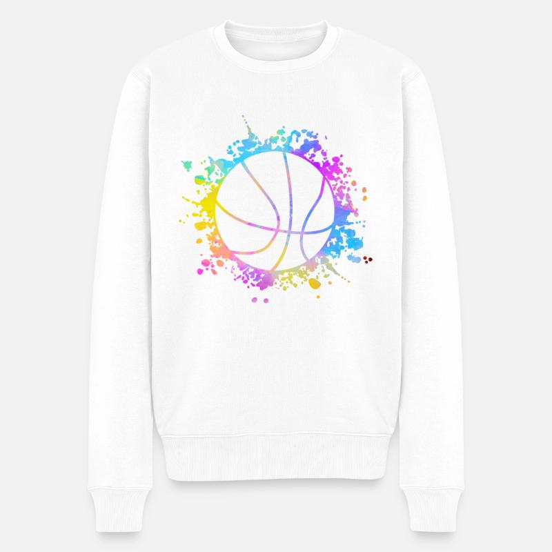 Basketball Bunte Spritzer - Männer Premium Bio Pullover - Weiß
