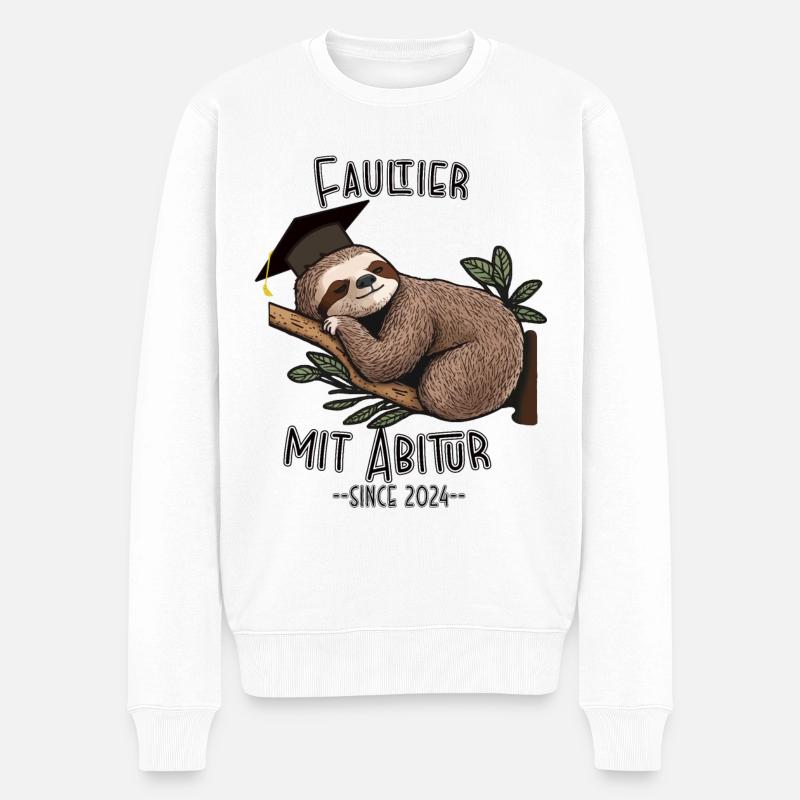 Faultier mit Abitur 2024 - Männer Premium Bio Pullover - Weiß