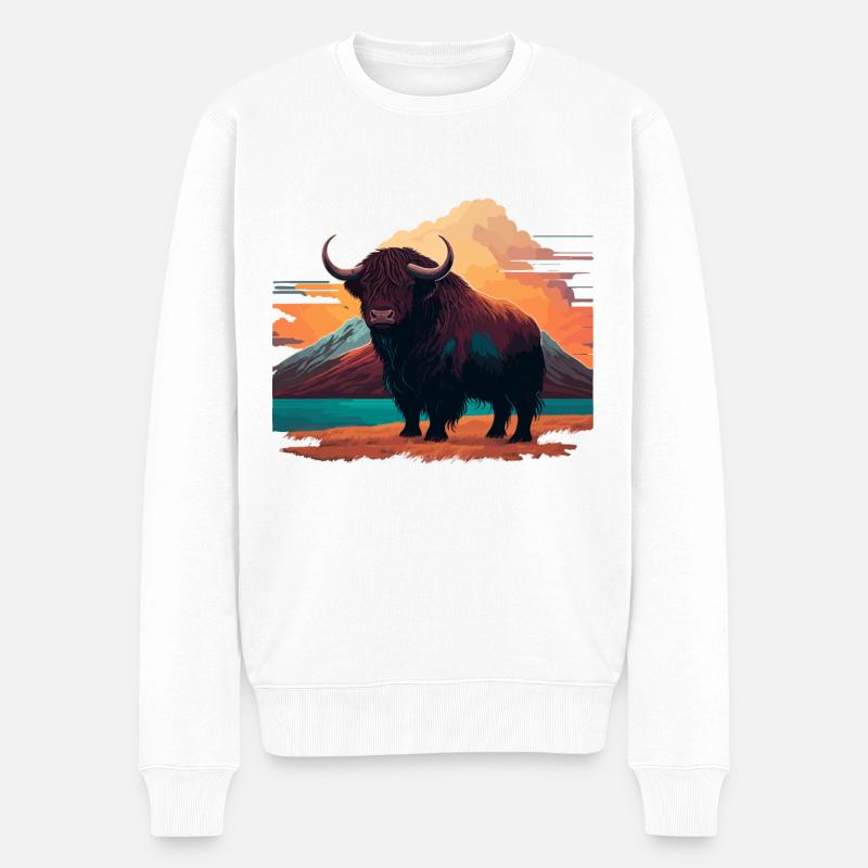 Himalaya Yak Ilustration - Männer Premium Bio Pullover - Weiß