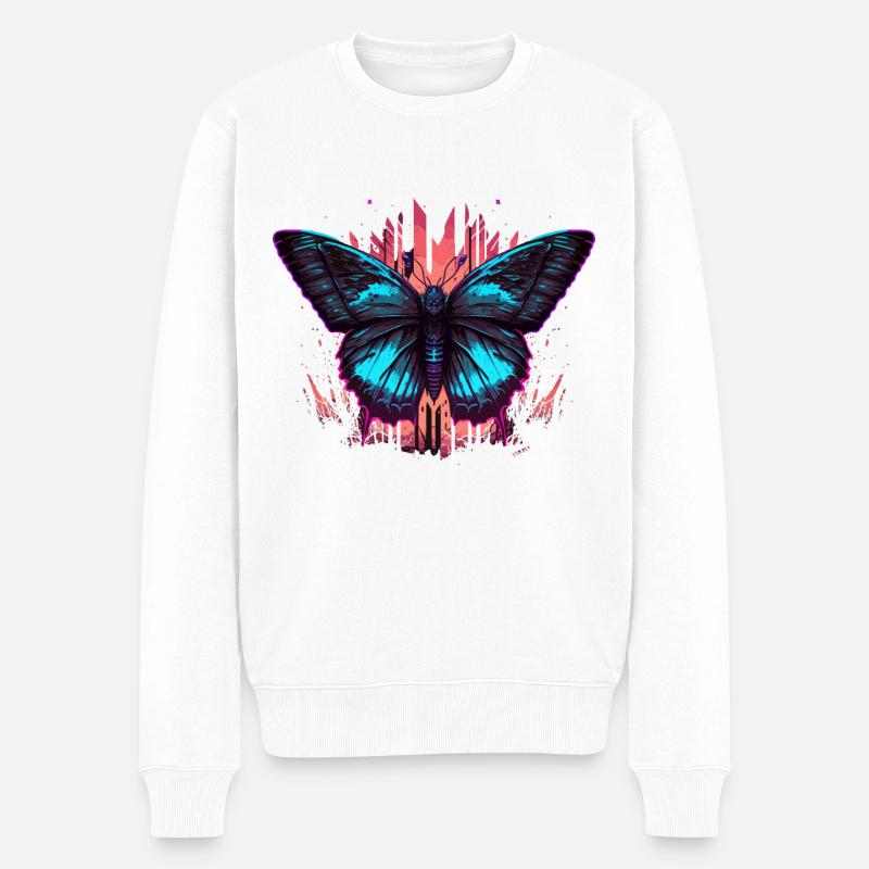 Illustration du papillon Vaporwave - Pull Premium bio Homme - blanc