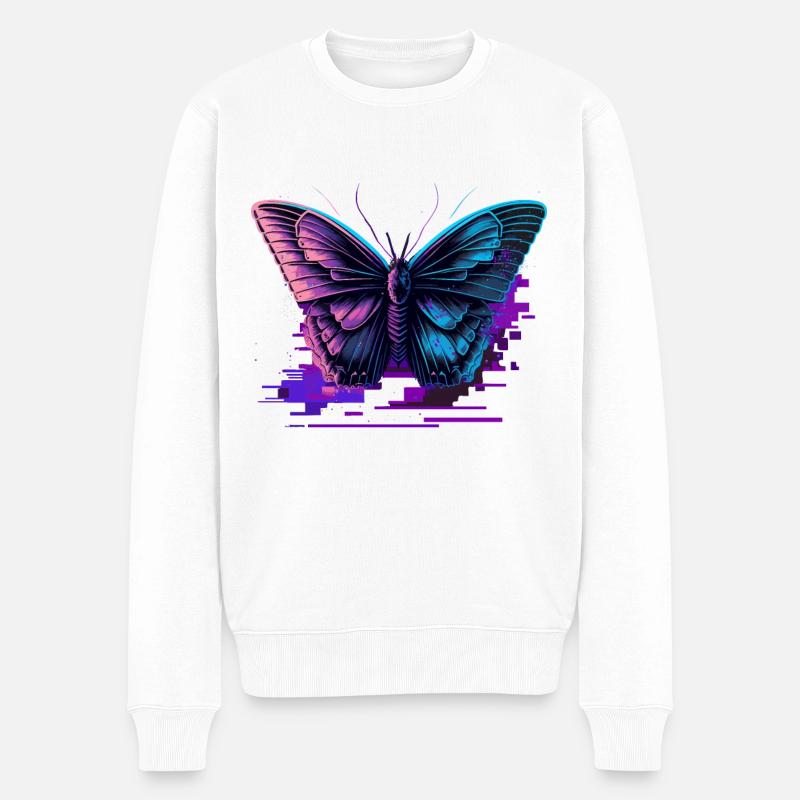 Schmetterling Retro Farbtöne - Männer Premium Bio Pullover - Weiß