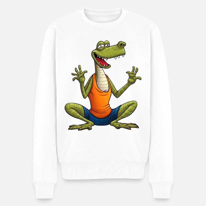 Eidechse Yoga - Männer Premium Bio Pullover - Weiß
