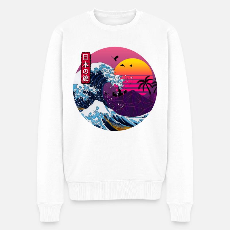Kanagawa Retro - Männer Premium Bio Pullover - Weiß