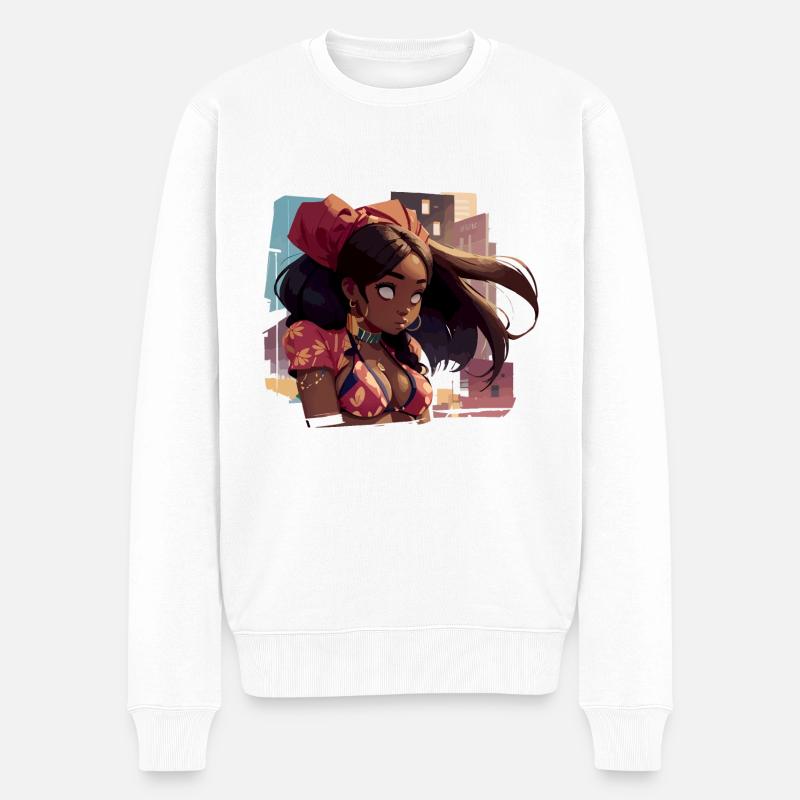 Schwarzes Mädchen mit urbanem Hintergrund - Männer Premium Bio Pullover - Weiß