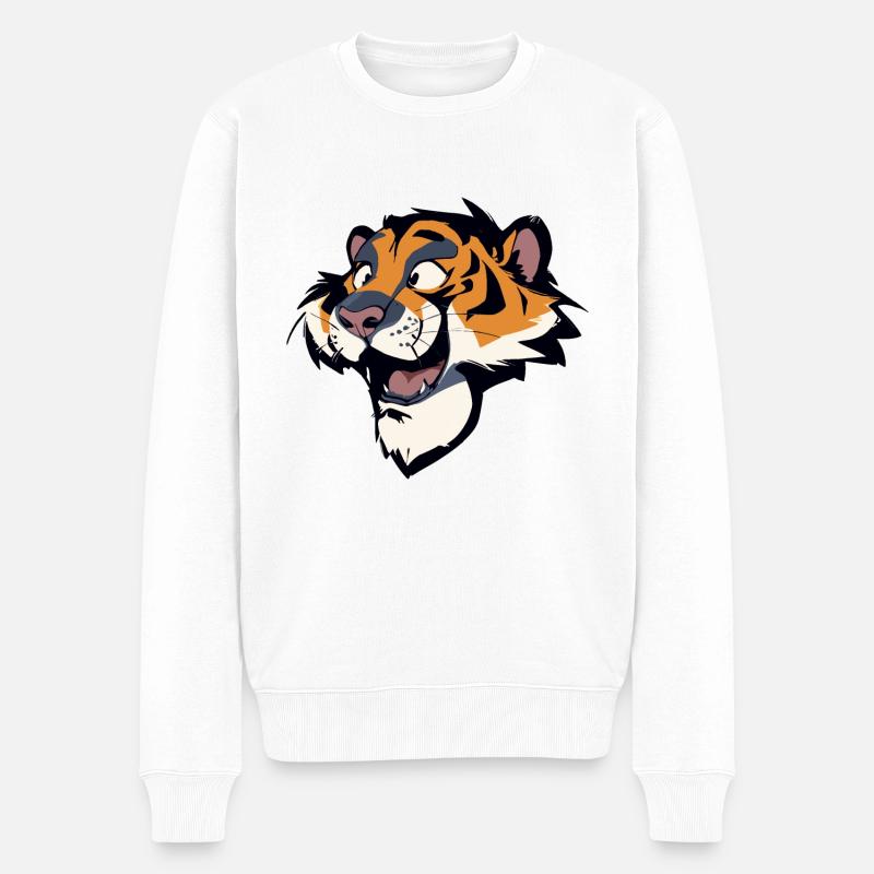Glücklicher Tiger - Männer Premium Bio Pullover - Weiß