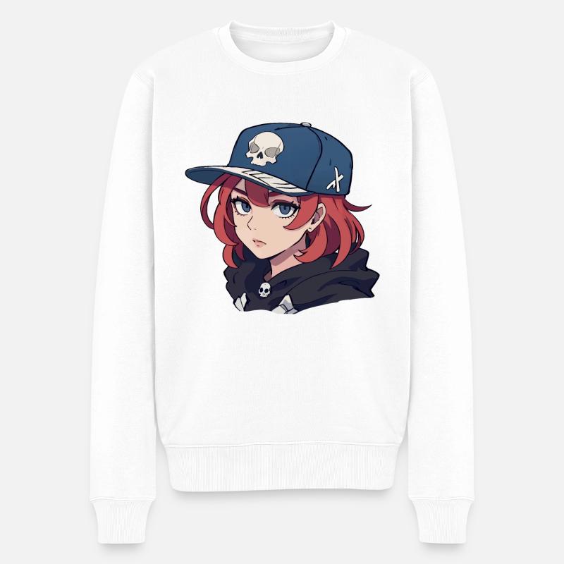 Skater-Mädchen - Männer Premium Bio Pullover - Weiß